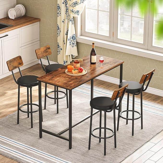 HOOBRO Bar Table, Rectangular Pub Table, 47.2" Counter Height Bar Table, Industrial Bar Height Table, Dining Table for Kitchen, Living Room, Easy to Assemble, Rustic Brown BF50BT01