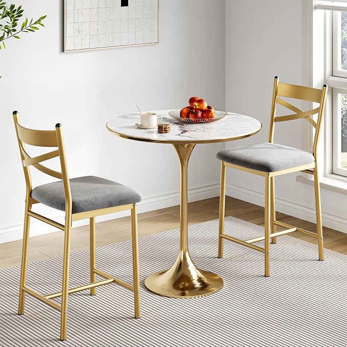 Garvee 26'' Bar Stools Set of 2, Counter Stools with Back & Thick Cushion