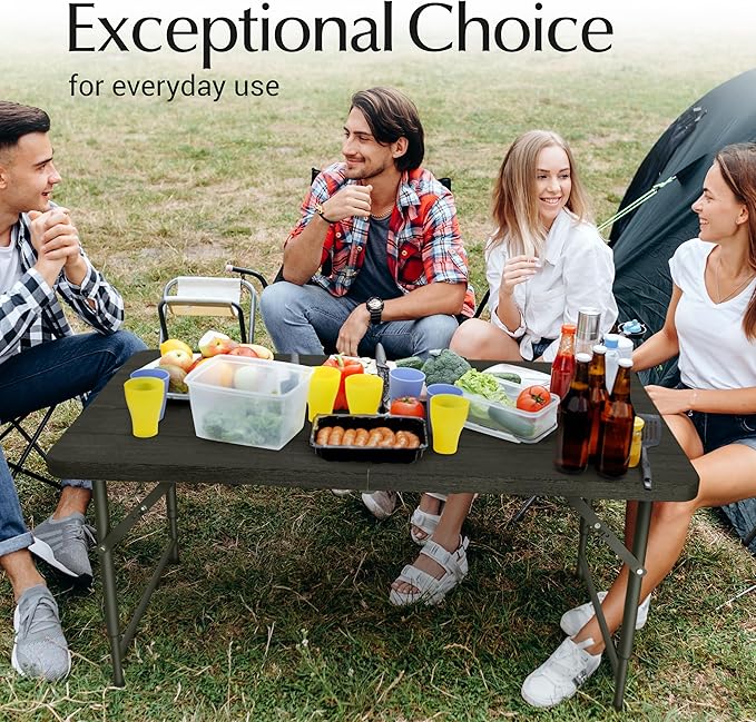 10 PACK of 4 Feet Foldable Table Adjustable Height with Built in Handle, Steel Legs | 4FT Heavy Duty Portable | Perfect for Party Dining Wedding Events Picnic Indoor Outdoor Camping Folding - 4 Foot