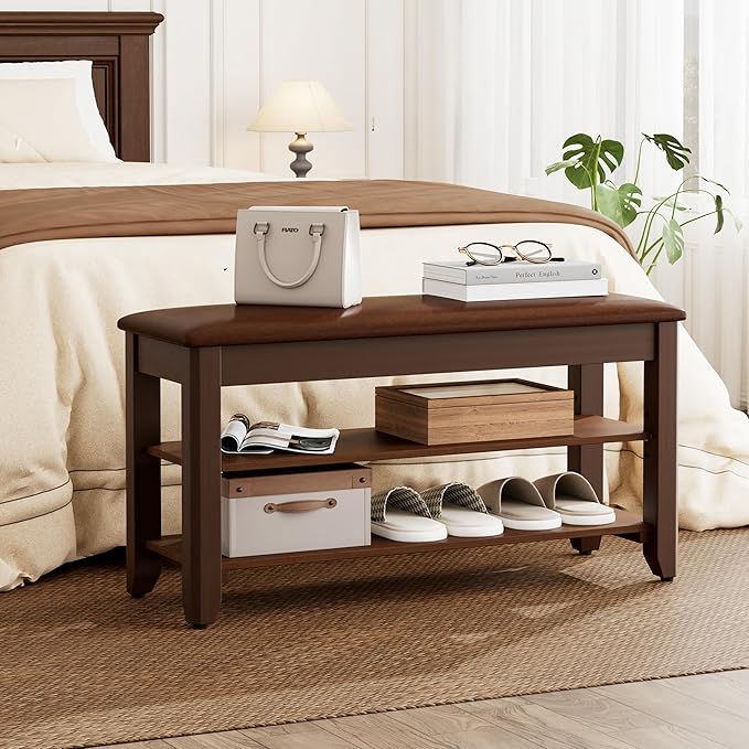 Homleke 31.5" Wide Solid Wood Shoe Rack Bench with Flip-Top Storage