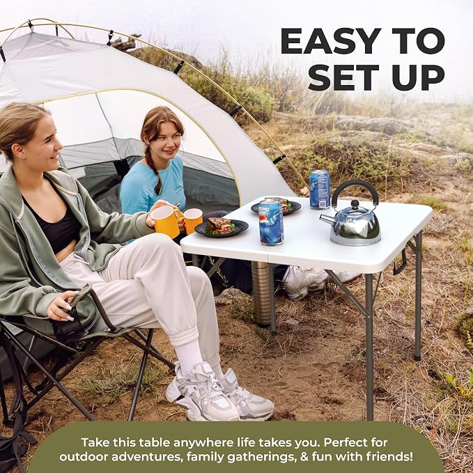 2 PACK of 34" Square Foldable Table with Built in Handle & Steel Legs | Heavy Duty Portable | Perfect for Party, Dining, Wedding, Events, Picnic Indoor, Outdoor, Camping, Utility, Temporary