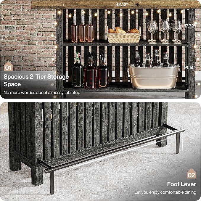 Tribesigns 63" Large Bar Table, 2-Tier Counter Height Table with Footrest