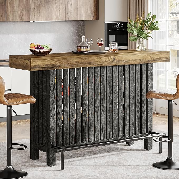 Tribesigns 63" Large Bar Table, 2-Tier Counter Height Table with Footrest