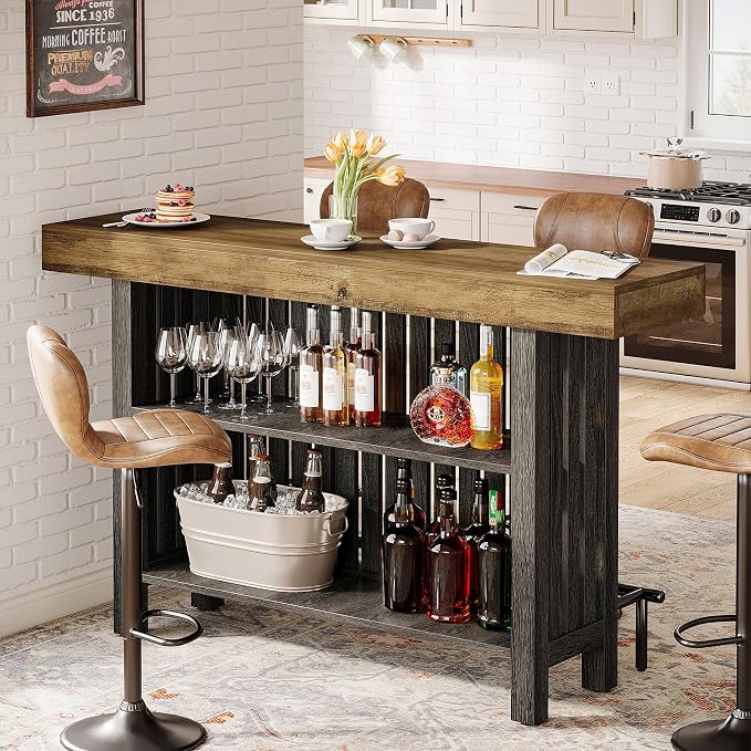Tribesigns 63" Large Bar Table, 2-Tier Counter Height Table with Footrest