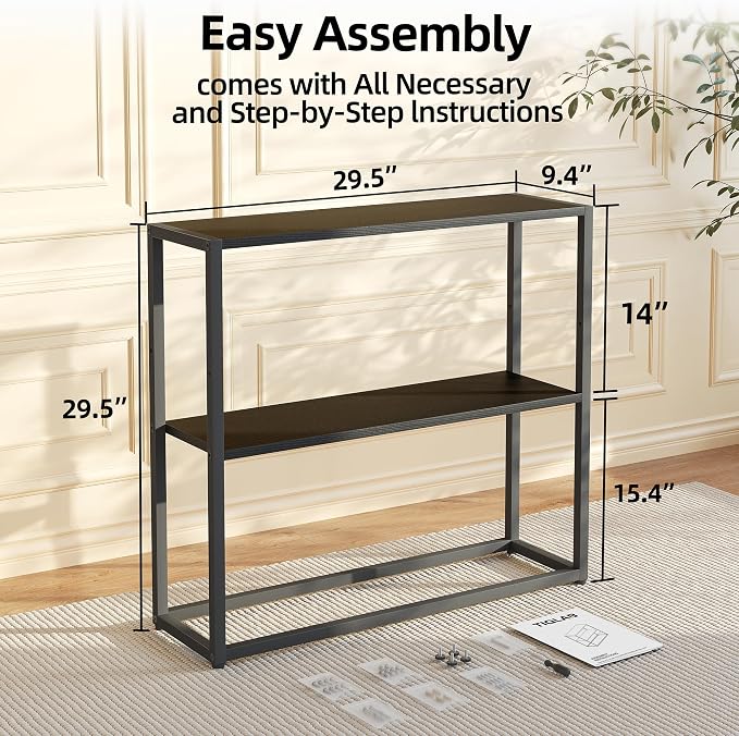 TIQLAB Small Entryway Table, 29.5" Narrow Console Table with Shelves, Black