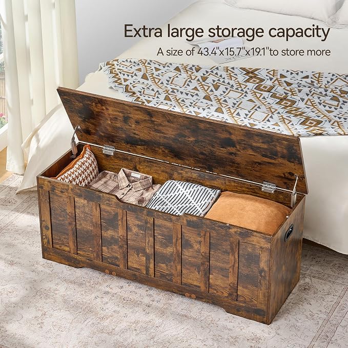 VANKILEY 47.2" Storage Chest Extra Large, Storage Bench(Rustic Brown)