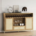 BELLEZE Coffee Bar Cabinet, 55" Rattan Liquor Cabinet, Boho Farmhouse Sideboard Buffet Cabinet with Storage, Accent Bar Cabinet for Living Room, Dining Room, and Entryway - Marcel (Camel)