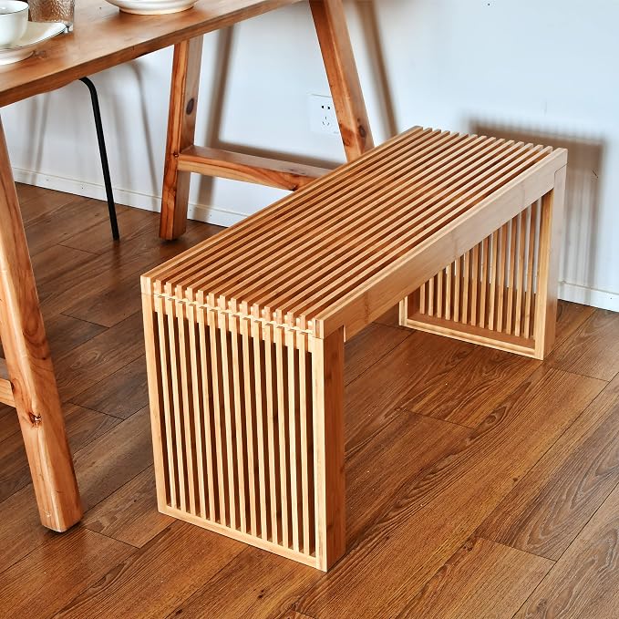 APRTAT Bamboo Dining Bench 35 Inch Indoor Wooden Shoe Benches for Entryway